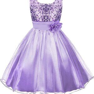 Purple Sequin and Tulle Dress Party Kids Girls Size 4T 5T